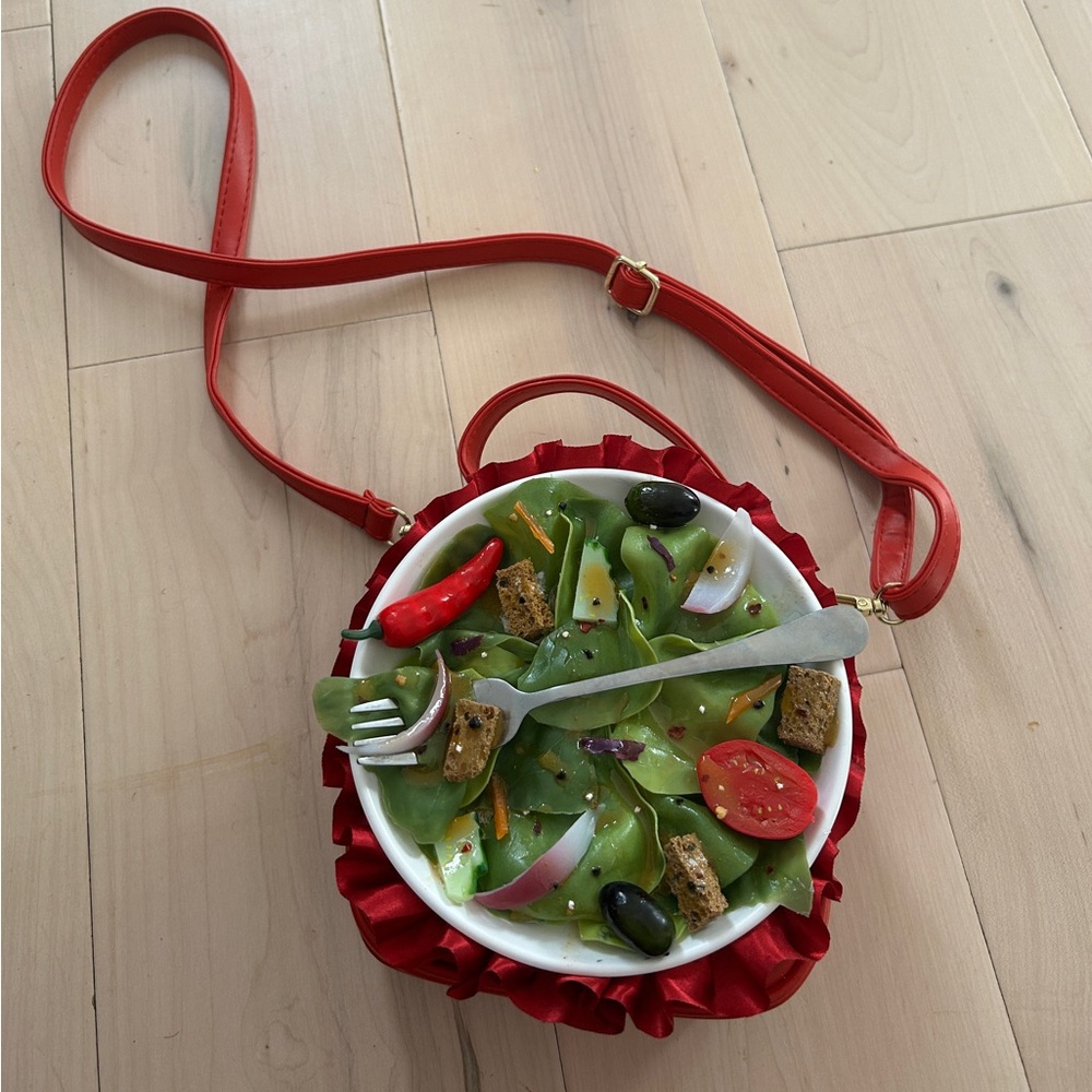 🥗Side Salad Crossbody Purse~-Handmade Red/Multicolor NWOT